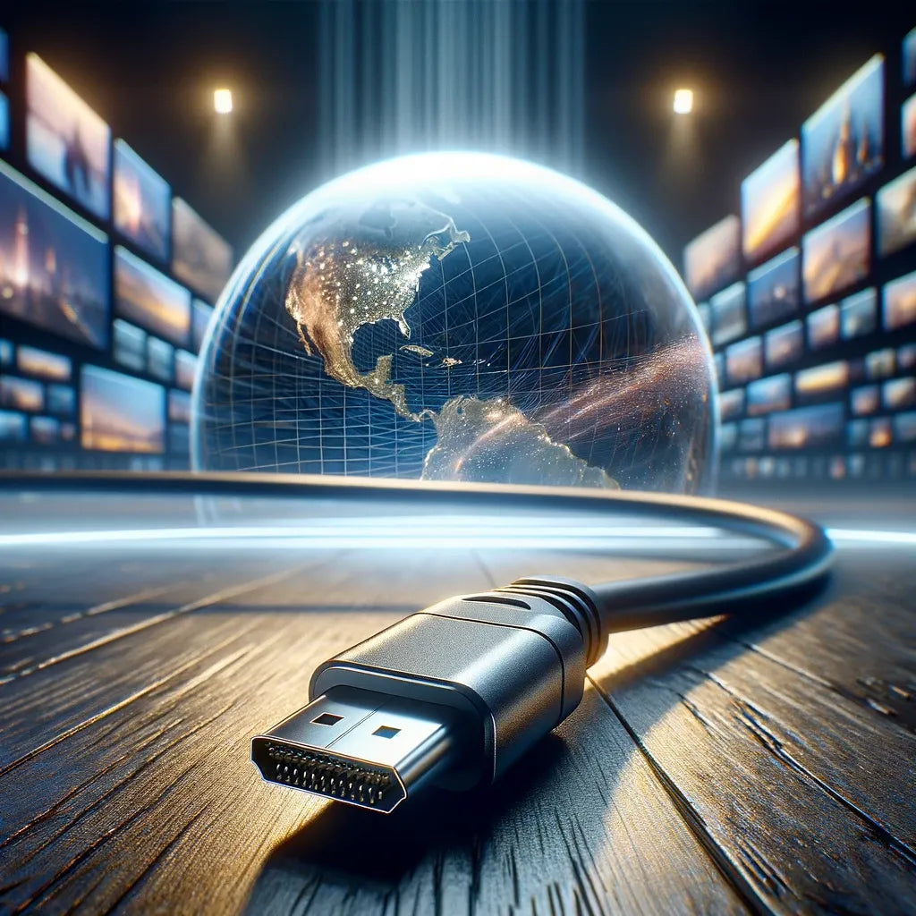 Photographie haute définition d'un câble DisplayPort, symbole de révolution multimédia, mettant en avant la qualité supérieure de transmission audiovisuelle.