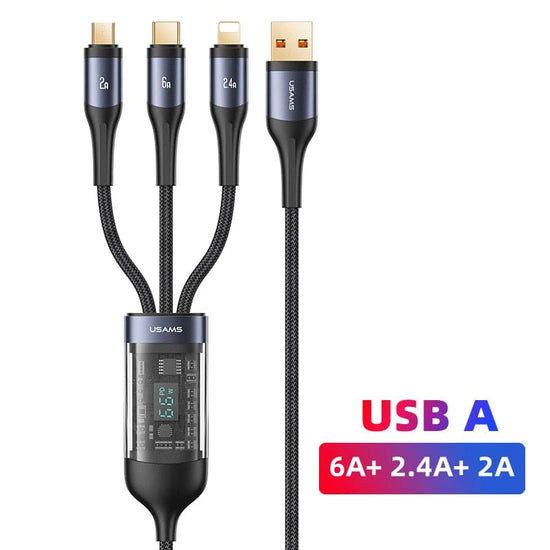 Câble USB 66W charge rapide 3 en 1 pour iPhone compatible