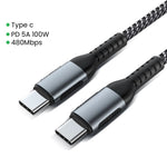 Câble USB C vers USB C 100W 5A charge rapide